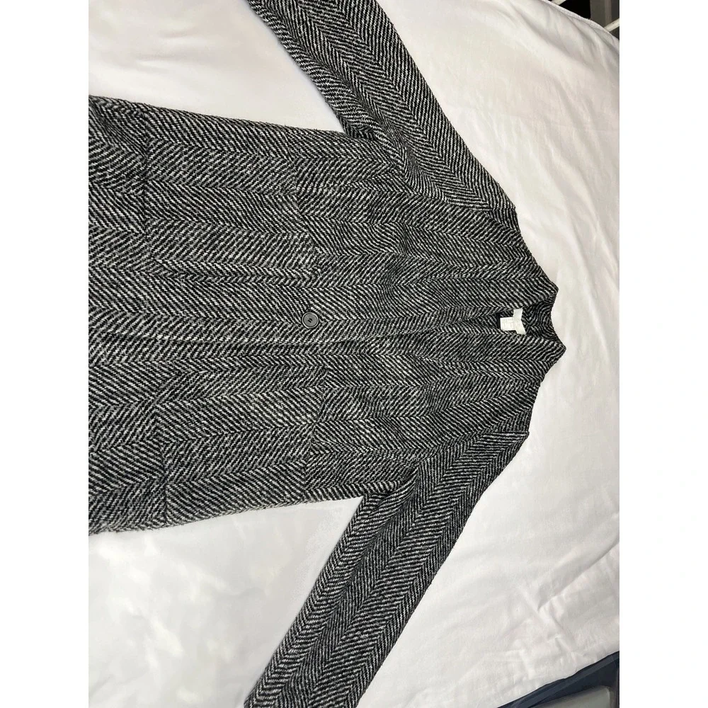 H&M Black and White One Button Blazer- Herringbone Pattern Size 6 - Picture 11 of 12